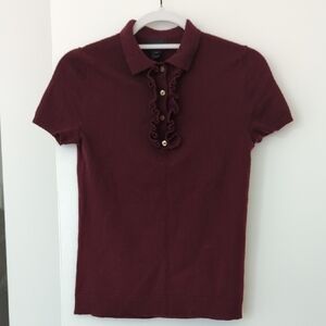 Jcrew Cashmere Burgundy Ruffle Polo Sweater